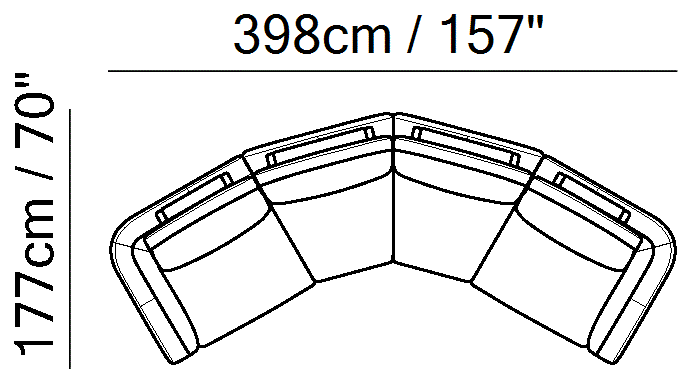 Habita Sectional by Natuzzi Italia: Leather or fabric modular sofa, outline drawing with sizes
