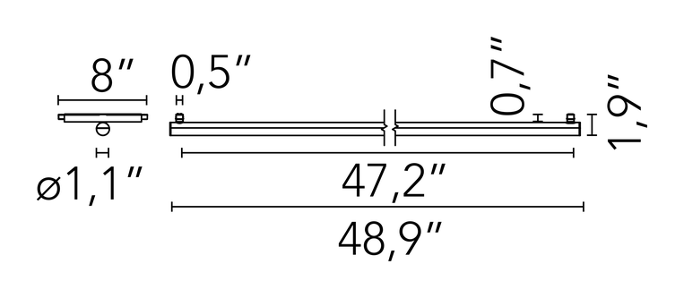 Infra-Structure Light Tube by Flos, size drawing: Light Tube Ø 30 Direct 1200 mm