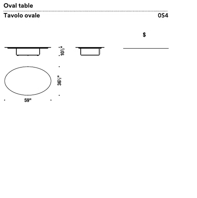 Galaxy Coffee Table by Moroso, size drawing: Oval table
