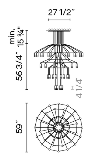 Wireflow Chandelier by Vibia, size drawing: Model 0377
