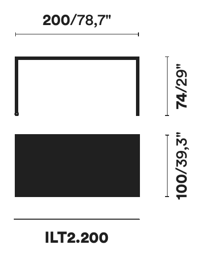 ILtavolo 2.0 Dining Table by Opinion Ciatti, size drawing: ILT2.200