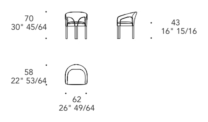 Volta Poltroncina Armchair by Reflex, size drawing