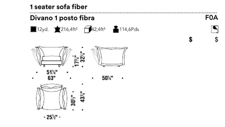 High Cloud Armchair by Moroso, size drawing