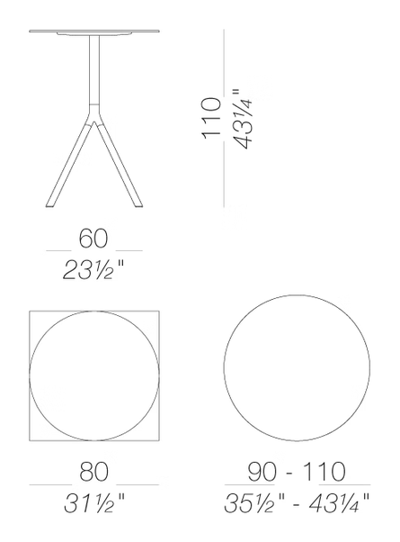 Fork EP125 Outdoor High Table by LaPalma, size drawing