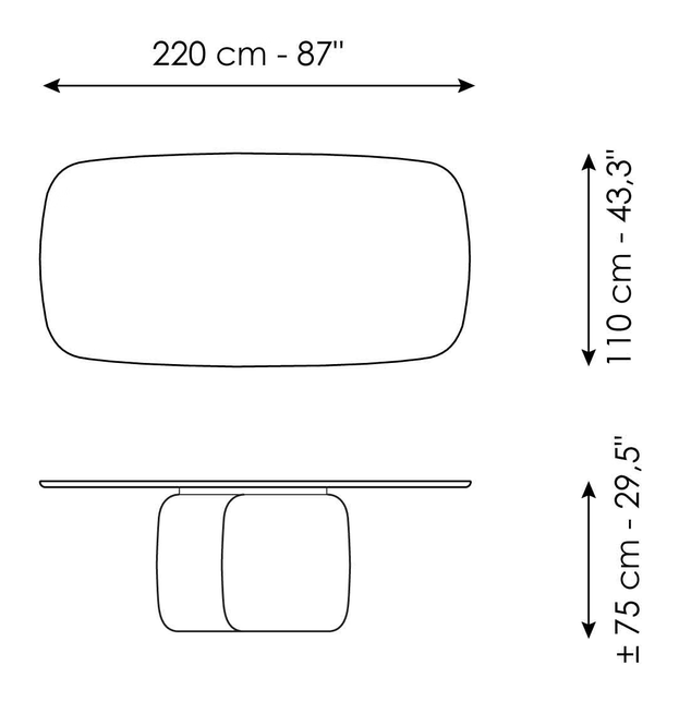 Mellow Dining Table by Bonaldo, size drawing 3