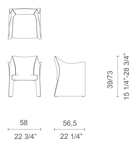 Cap Chair 2 by Cappellini, size drawing: CAP2CPB