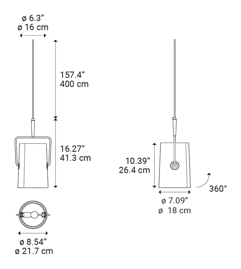 Fork Pendant Lamp by Lodes, size drawing: Fork small