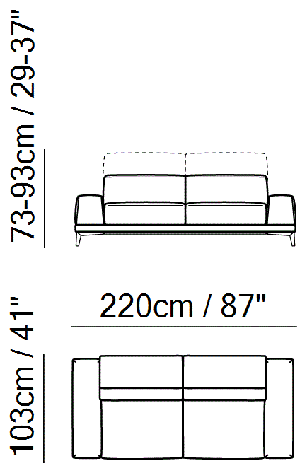 Borghese Sectional by Natuzzi Italia: 3-Seat Sofa, Metal Base, outline drawing with sizes