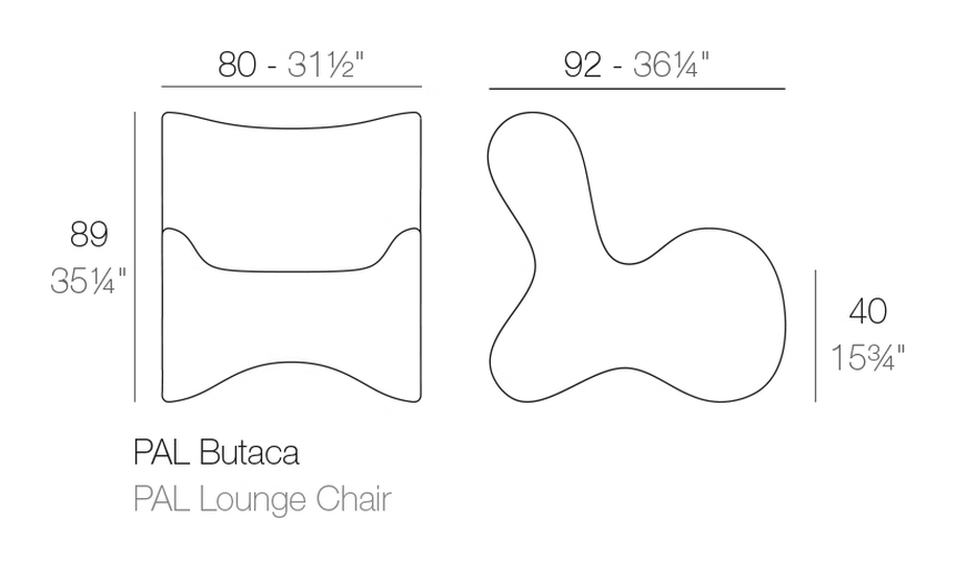 Pal Lounge Chair by Vondom, size drawing
