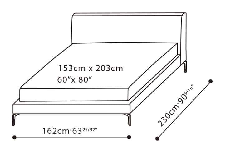 Alison Plus Bed by Camerich, size drawing: C03J0204 Queen