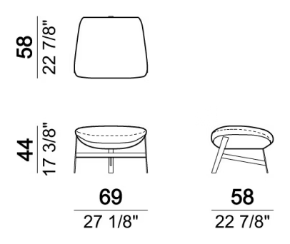 Jupiter Armchair by Arketipo, size drawing: Pouf