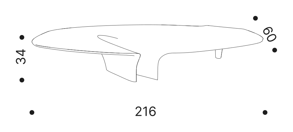 Waterfall Coffee Table by Driade, size drawing