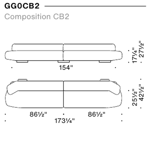 Gogan Sofa by Moroso, size drawing: Composition CB2