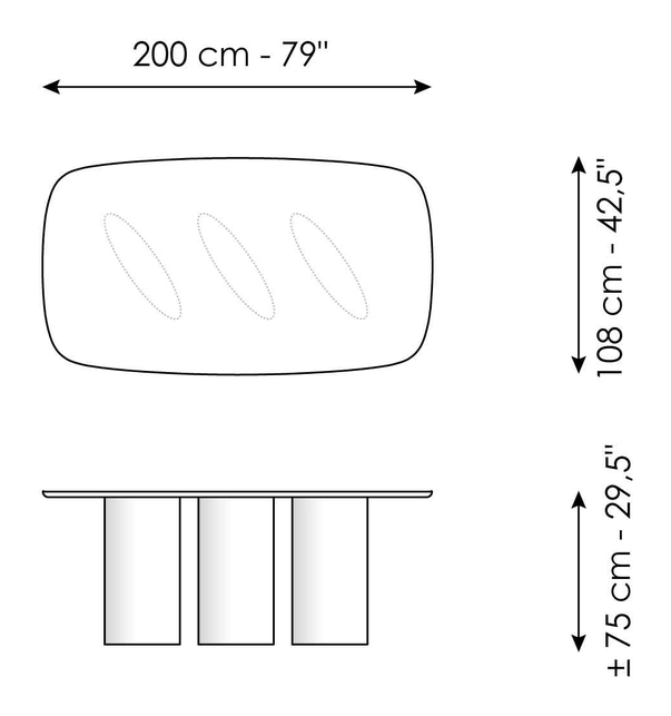 Louver Dining Table by Bonaldo, size drawing 1