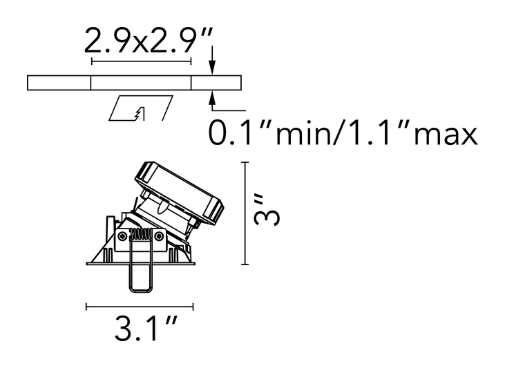 Easy Kap 80 Non IC Downlight by Flos, size drawing: Easy Kap 80 Square Wall-Washer - Non IC