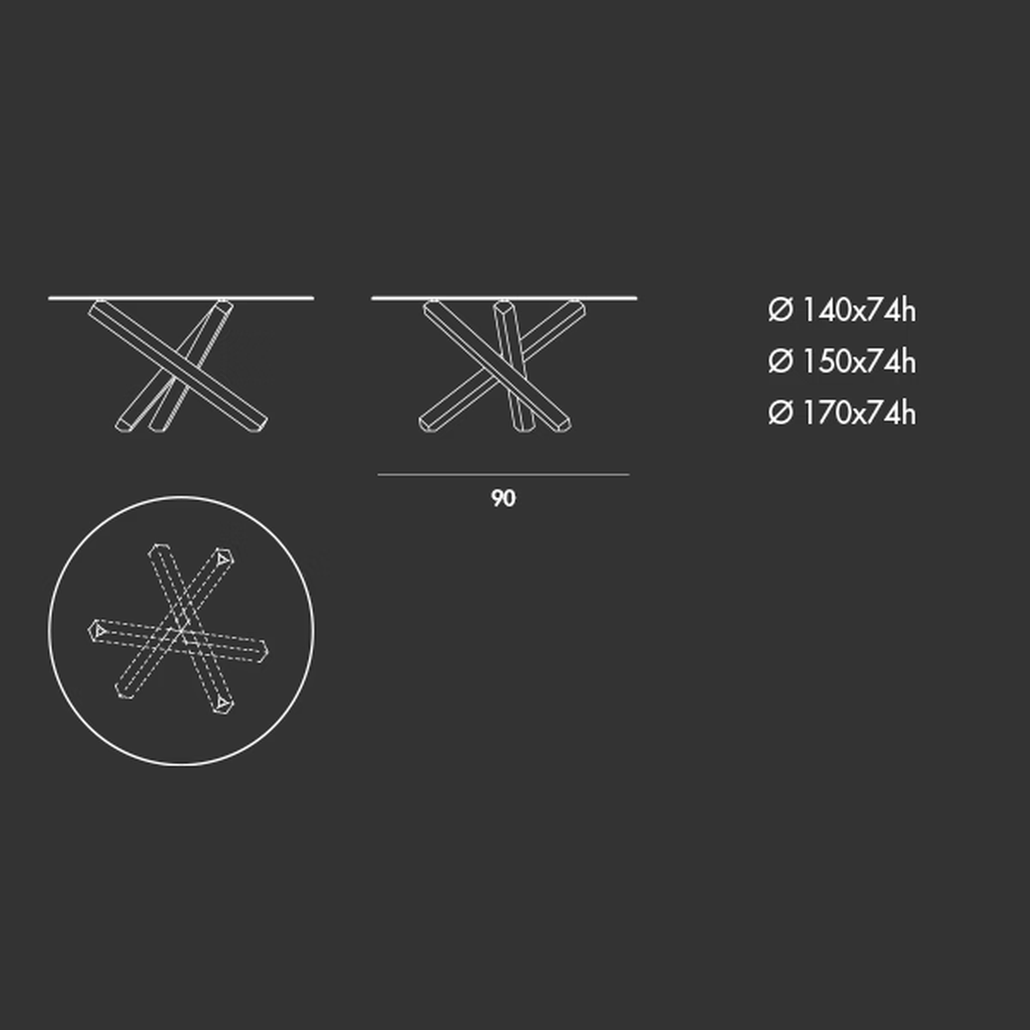 Aikido Table by Sovet, size drawing: Round
