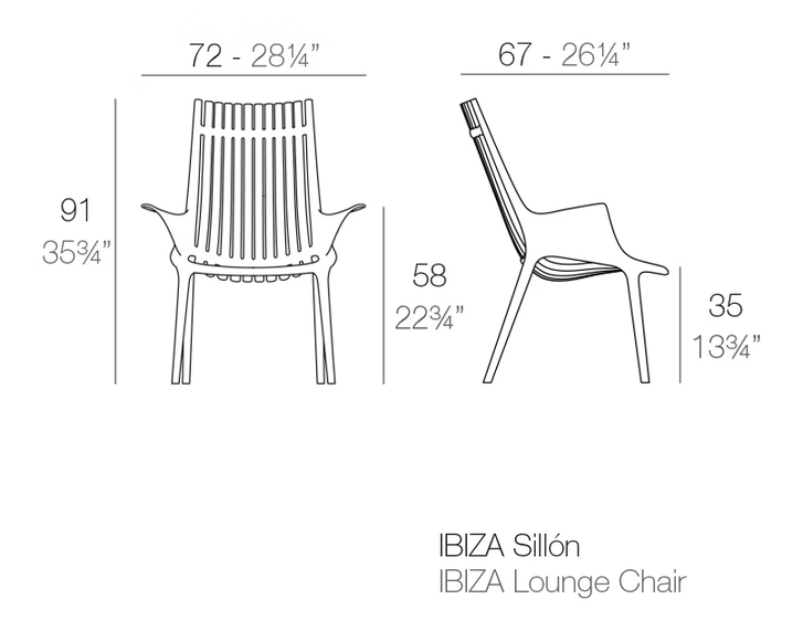 Ibiza Lounge Chair by Vondom, size drawing