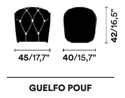 Guelfo Wingback Chair by Opinion Ciatti, size drawing: GUELFO POUF
