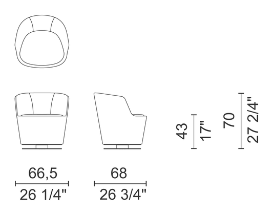 Orla Armchair by Cappellini, size drawing: ORL4G