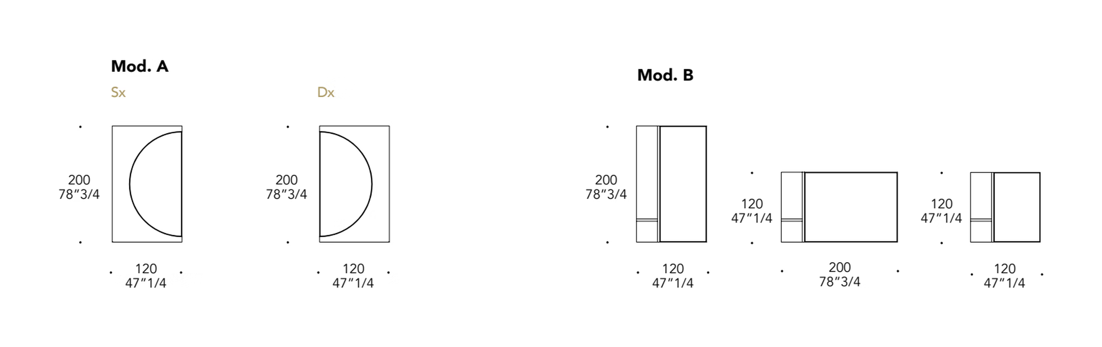 Mondrian Specchio Mirror by Reflex, size drawing