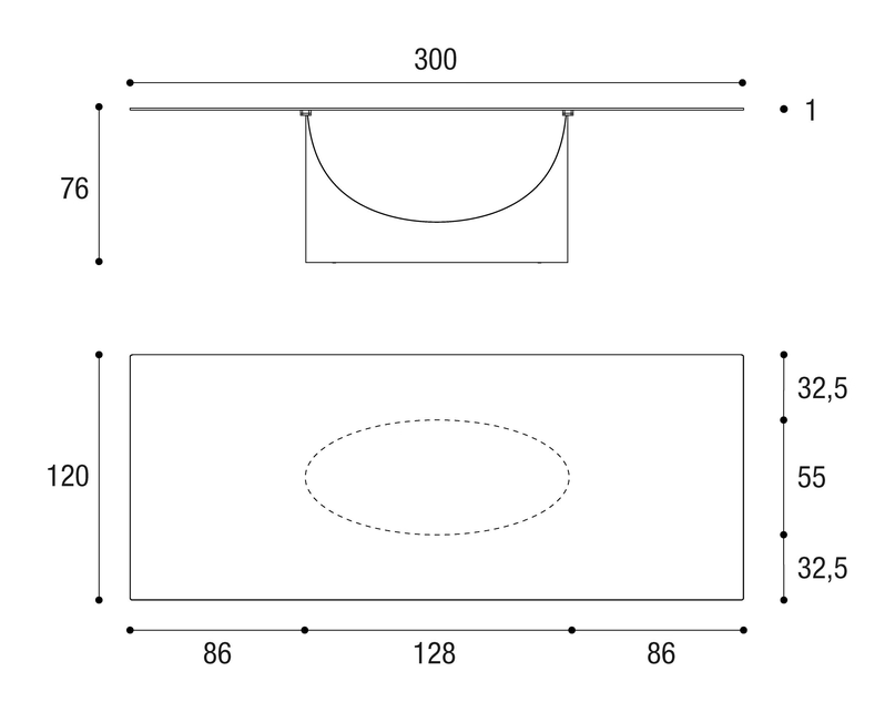 U Dining Table by Lago, size drawing: 2490G · 2490X