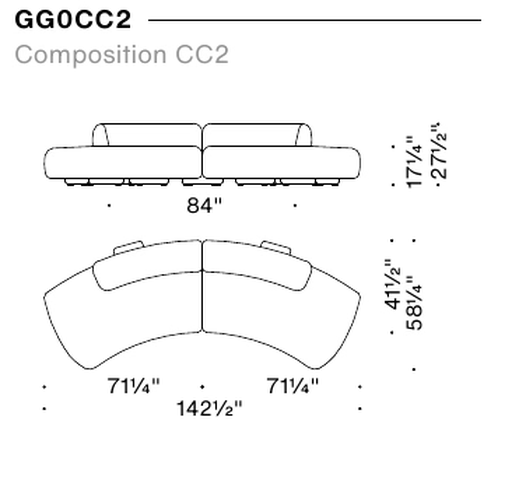 Gogan Sofa by Moroso, size drawing: Composition CC2