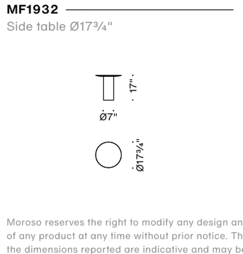 Mangiafuoco Side Table by Moroso, size drawing: Side table Ø17¾″