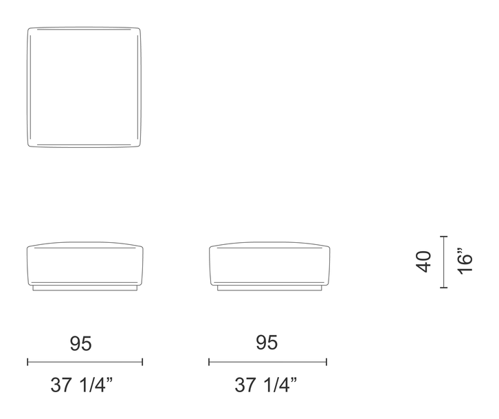 Oblong Plus Sofa by Cappellini, size drawing: OSX93