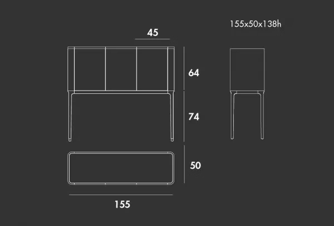 Slim Three-Door Sideboard by Sovet, size drawing: H 138