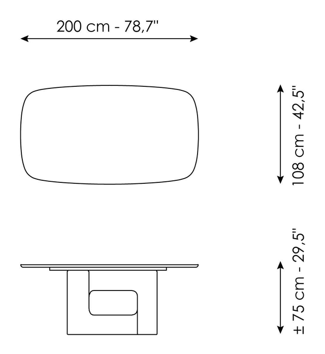 Liaison Dining Table by Bonaldo, size drawing: Liaison 200