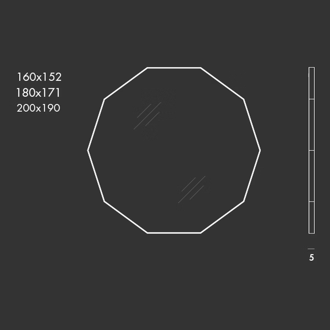 Visual Decagonal Mirror by Sovet, size drawing
