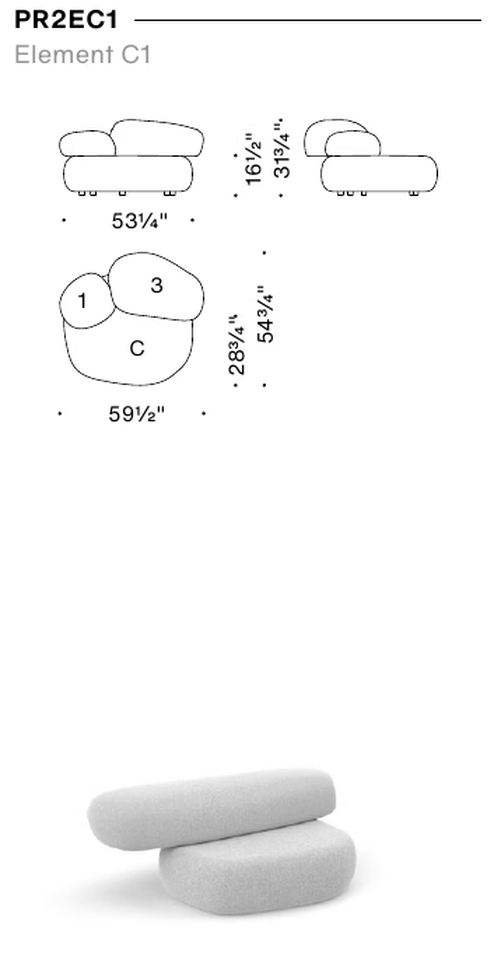 Pebble Rubble Ottoman by Moroso, size drawing: Element C1