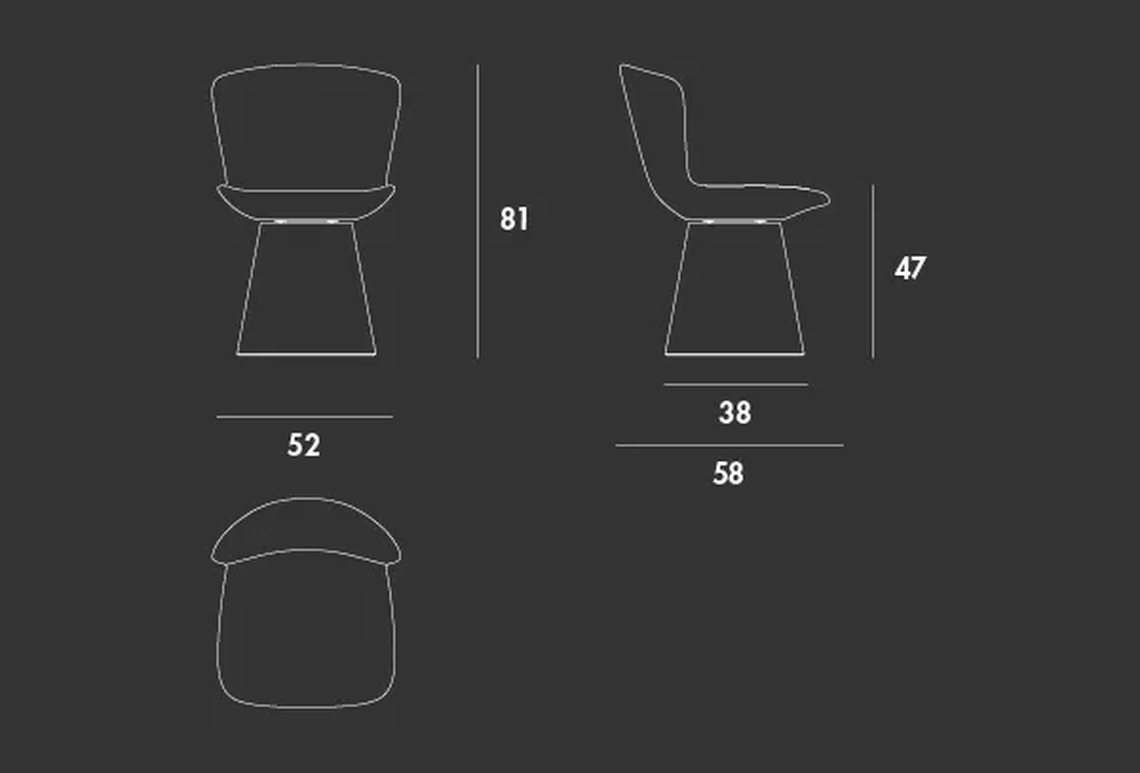Alika Chair by Sovet, size drawing: Metal pedestal