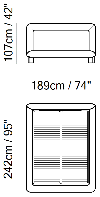 Flow Bed by Natuzzi Italia: Bed with tilt and lift mechanism 152X203, outline drawing with sizes