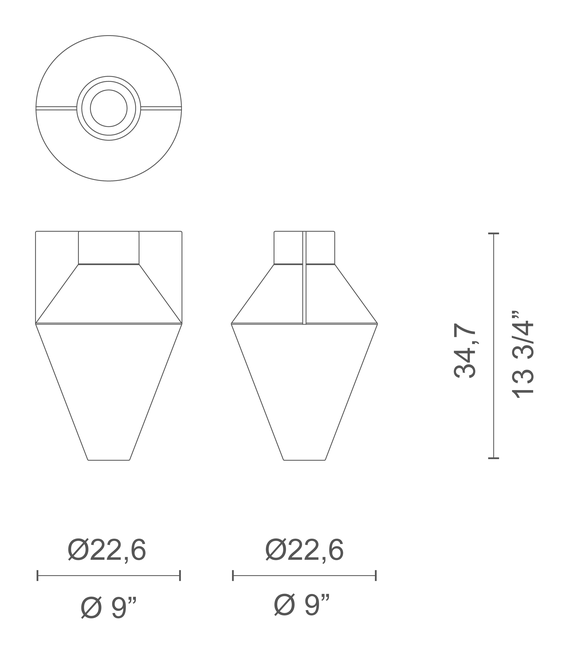 Jana Vase by Cappellini, size drawing: PO_1409A