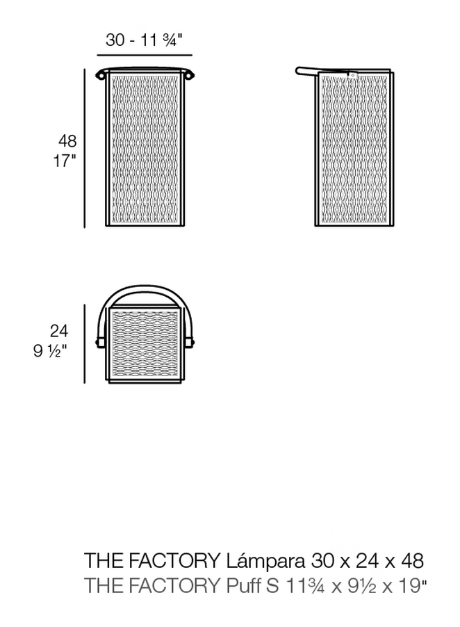 The Factory Lamp by Vondom, size drawing