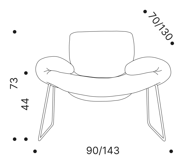 Cocky Armchair by Driade, size drawing