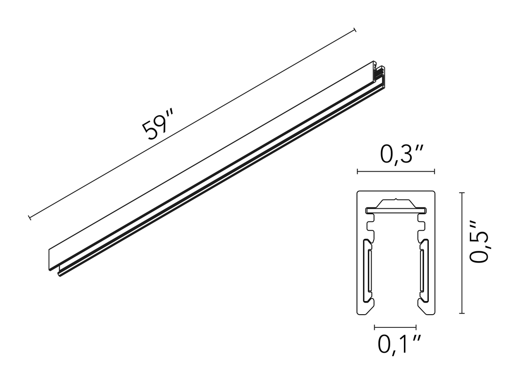The Micro Running Magnet Surface Track by Flos, size drawing: The Micro Running Magnet Surface Profile