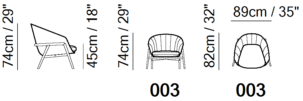 Cassia Armchair by Natuzzi Italia, size drawing