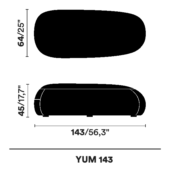 Yum Ottoman by Opinion Ciatti, size drawing: YUM 143