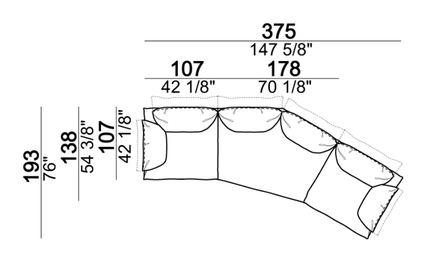Bodyguard Zen Sofa by Arketipo, size drawing: Composition A