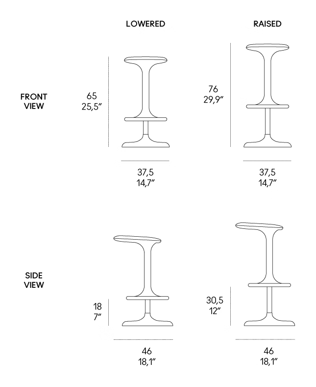 Kant Lift Stool by Casamania, size drawing