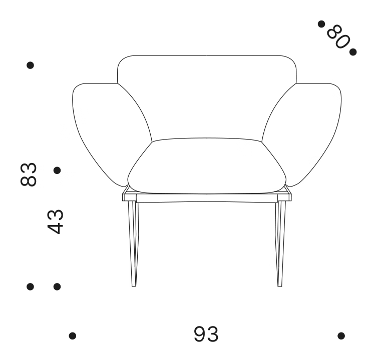 Elisa Armchair by Driade, size drawing