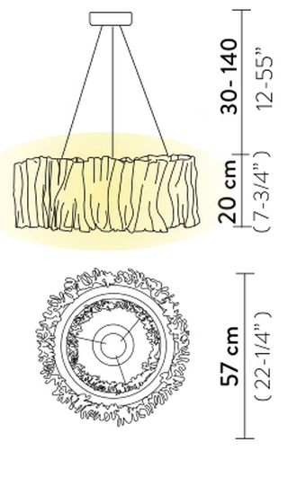 Accordéon Pendant Lamp by Slamp, size drawing