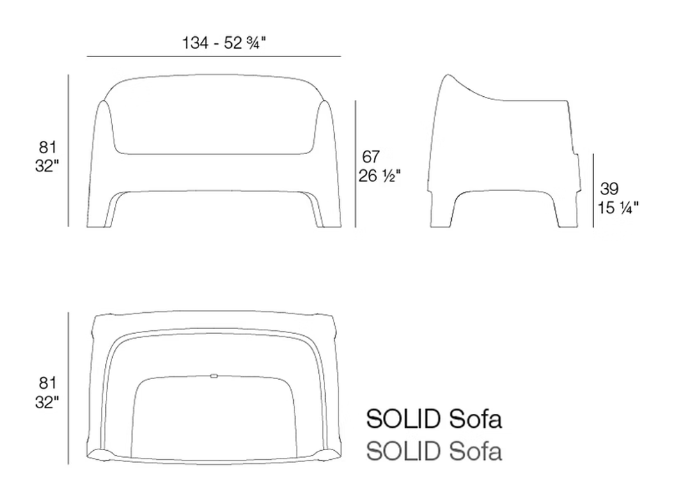 Solid 2-Seater Sofa by Vondom, size drawing