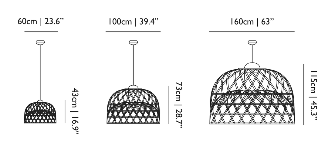 Emperor Suspended Pendant Lamp by Moooi, size drawing: Small