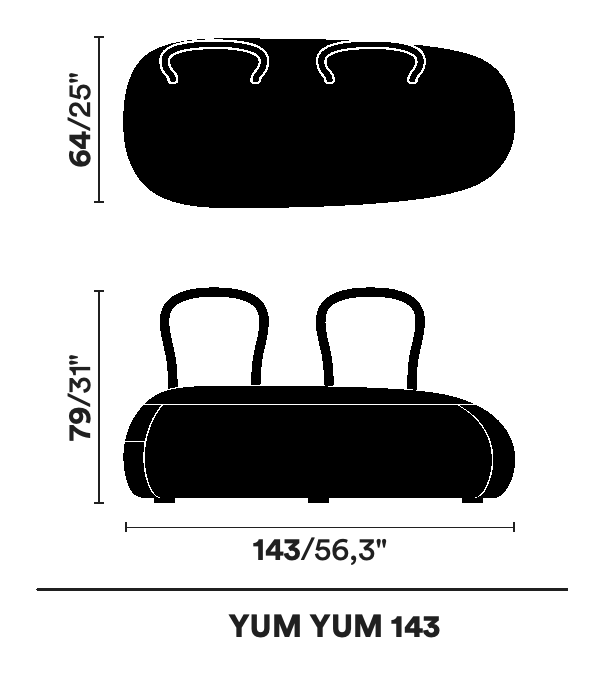 Yum Yum Armchair by Opinion Ciatti, size drawing: YUM YUM 143