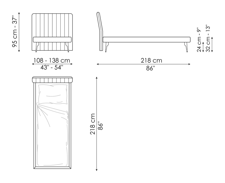 Tonight Single Bed by Bonaldo, size drawing: Tonight air charme
