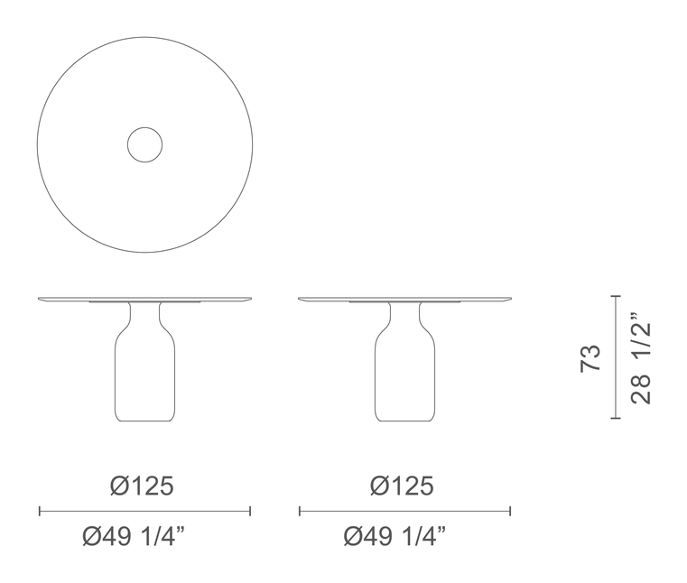 Bottle Dining Table by Cappellini, size drawing
