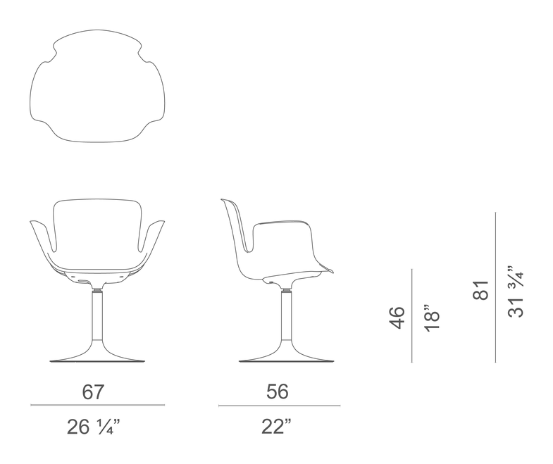 Juli Soft Plus Chair by Cappellini, size drawing: JSS1 / JSS1M